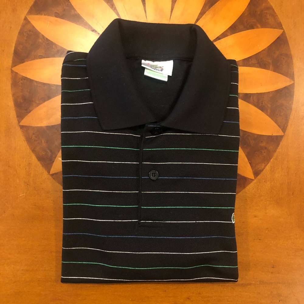 Lacoste Black Striped Polo Size 5 (Large)